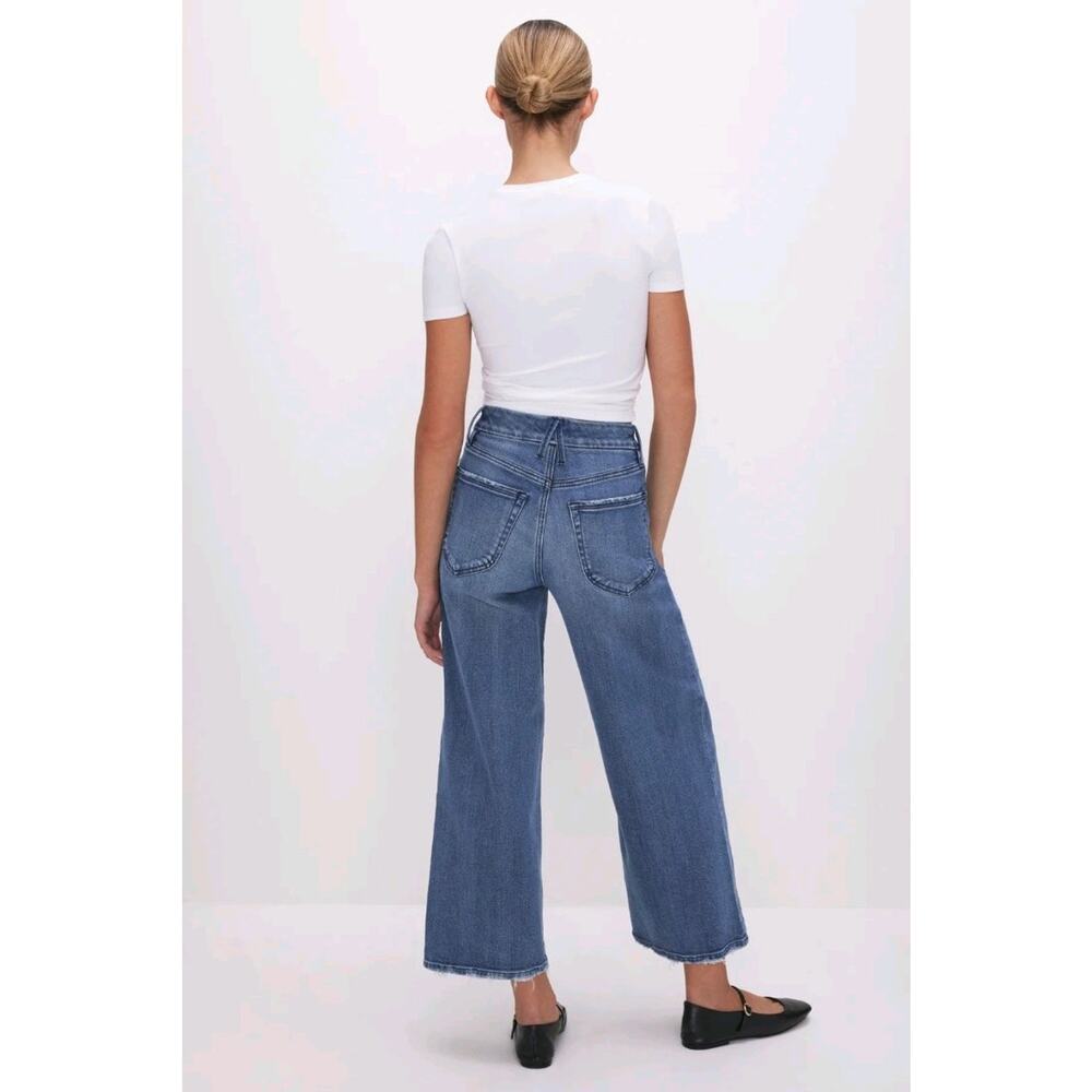 Good American Good Waist Palazzo Crop Wide Leg Blue Denim Jeans, Size 16 NWT - Picture 2 of 10